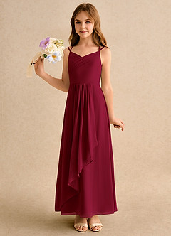 Azazie Zaida Junior Formal Flower Girl Dresses Burgundy A-Line Pleated Chiffon Dress image6