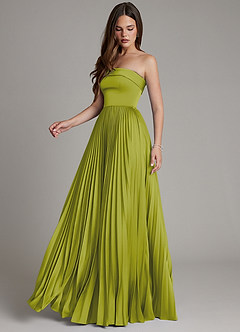 Azazie Mariana Bridesmaid Dresses Lemongrass A-Line Pleated Stretch Satin Dress image7