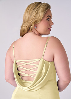 Barbie ♥ Azazie Bridesmaid Dresses Lemon Sorbet Mermaid Corset Stretch Satin Dress image8