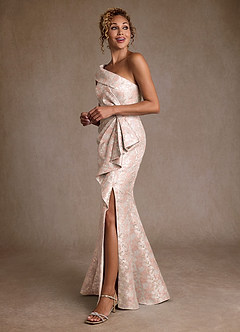 Azazie Hampton Mother of the Bride Dresses Dusty Rose Mermaid One Shoulder Jacquard Dress image2
