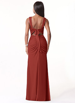 Azazie Jesaphine Bridesmaid Dresses Terracotta Sheath Ruched Mesh Dress image3