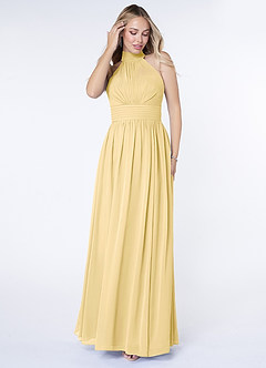 Azazie Iman Robes de demoiselle d'honneur Robe Trapèze en Mousseline de soie Ligne A froncée Beurre image4