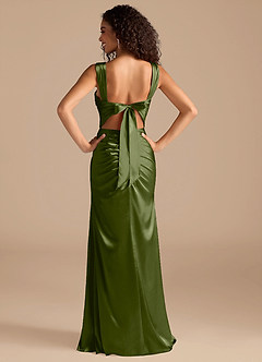 Azazie Jesaphine Bridesmaid Dresses Olive Sheath Bow Metallic Satin Dress image4