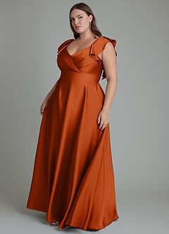 Azazie Leilani Bridesmaid Dresses Burnt Orange A-Line Ruched Stretch Satin Dress image6