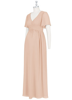 Azazie Verna Maternity Bridesmaid Dresses A-Line V-Neck Ruched Chiffon Floor-Length Dress image9