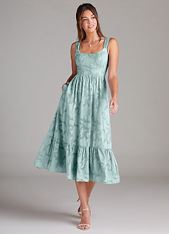 Azazie Alissa Bridesmaid Dresses Mist A-Line with Pockets Floral Burnout Dress image1