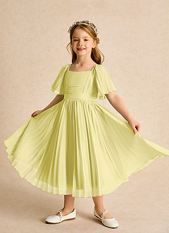 Azazie Gisele Flower Girl Dresses Lemon Sorbet A-Line Pleated Chiffon Dress image4