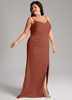 Azazie Deandra Bridesmaid Dresses Auburn Mermaid Pleated Stretch Satin Dress image11