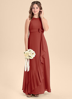 Azazie Lilenne Junior A-Linie Schleifen Chiffon Kleid Terrakotta image3