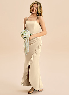 Azazie Buzzy Junior Robe Fourreau en Mousseline de soie Plissée Champagne image3