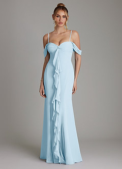 Azazie Karmela Bridesmaid Dresses Sky Blue A-Line Off the Shoulder Chiffon Dress image1