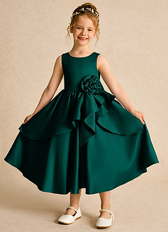 Azazie Hermia Blumenmädchenkleider A-Linie ärmellos Matte Satin Kleid Kiefer image1