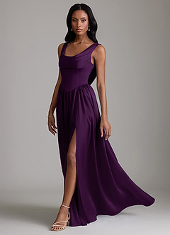 Azazie Novi Bridesmaid Dresses Grape A-Line with Pockets Stretch Satin Dress image6