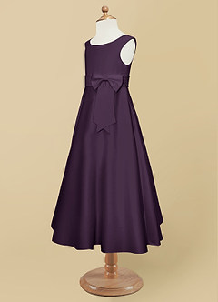 Azazie Lindy Flower Girl Dresses Plum A-Line Pleated Matte Satin Dress image12