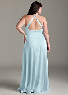 Azazie Davis Bridesmaid Dresses Cloud Blue A-Line Pleated Stretch Satin Dress image3