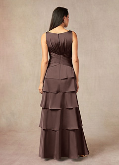 Azazie Viola At-home Try On Dresses Dusty Blue A-Line Pleated Stretch Satin Dress image6