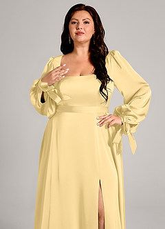 Azazie Leonia Rochii de domnișoară de onoare A-Line Mânecă lungă Satin elastic Lungime până la podea Rochie image9