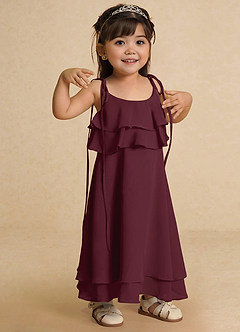 Azazie Temi Flower Girl Dresses Cabernet A-Line Spaghetti Strap Chiffon Dress image7