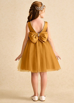 Azazie Jani Flower Girl Dresses Butterscotch A-Line Bow Tulle Dress image1