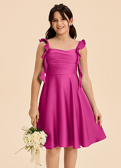 Azazie Kira Junior Vestido de Fucsia de Satén Elástico de Corte en A con Volante image7