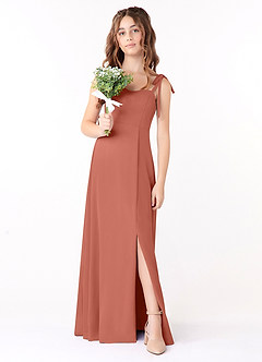 Azazie Rosey Junior Clay A-Line Sweetheart Neckline Chiffon Dress image1