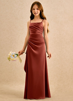 Azazie Cannoli Girls Formal Blumenmädchenkleider A-Linie Plissee Stretch-Satin Kleid Terrakotta image4