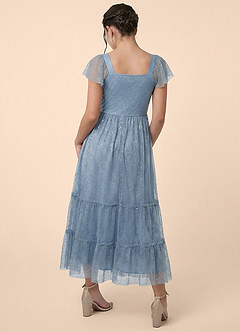 Azazie Taffy Junior Formal Vestido de Azul Polvo Crepuscular de Gasa de Corte en A con Volante image4