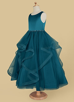 Azazie Sofia Flower Girl Dresses Ink Blue A-Line Beaded Tulle Dress image7