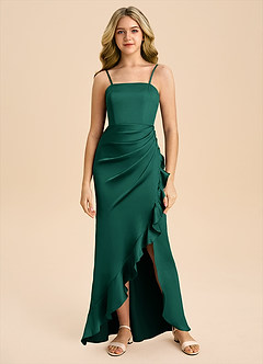 Azazie Buzzy Junior Robe Fourreau en Satin extensible Plissée émeraude image3