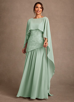 Azazie Flossie 신부의 어머니 드레스 A라인 주름진 쉬폰 플로어 길이 드레스 image3