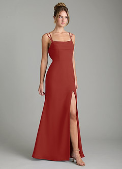 Azazie Egypt Robes de demoiselle d'honneur Robe Fourreau en Mousseline de soie Décolleté en cœur Terracotta image5