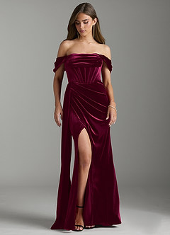 Azazie Amyra Vestidos de damas de honor Vestido de Cabernet de terciopelo de Corte Recto Convertible con Vestidos sin tirantes image5