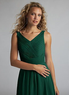 Azazie Grace Bridesmaid Dresses Emerald A-Line Pleated Chiffon Dress image5