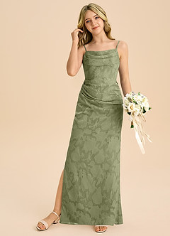 Azazie Mai Junior Etui Plissee Blumen-Burnout Kleid Pistazie image3