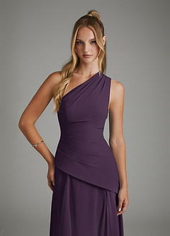 Azazie Holly Bridesmaid Dresses Plum A-Line Corset Chiffon Dress image6