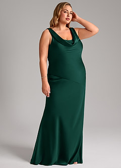 Azazie Rylina Bridesmaid Dresses Emerald Mermaid Stretch Satin Dress image10
