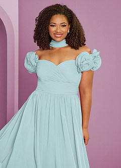 Barbie ♥ Azazie Bridesmaid Dresses Mist A-Line Off the Shoulder Chiffon Convertible Dress image11