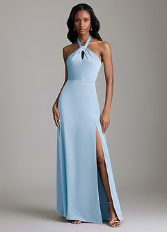 Azazie Tracie Bridesmaid Dresses Powder Blue A-Line Side Slit Stretch Satin Dress image1