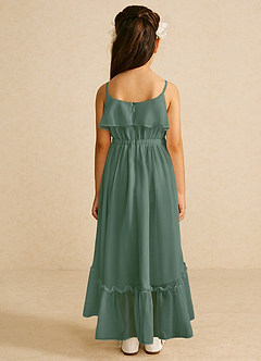 Azazie Karmen Flower Girl Dresses Eucalyptus A-Line Ruched Chiffon Dress image3