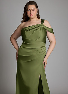 Azazie Wynter Bridesmaid Dresses Olive Sheath One Shoulder Stretch Satin Dress image11