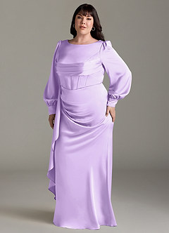 Azazie Raye Bridesmaid Dresses Lilac Mermaid Long Sleeve Stretch Satin Dress image10