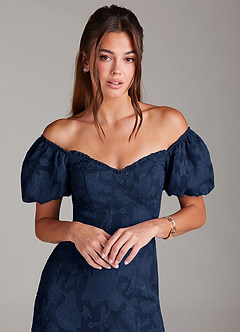 Evalina Navy Puff Sleeves Midi Dress image2