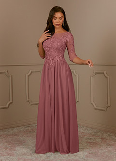 Azazie Harriet Mother of the Bride Dresses Desert Rose A-Line Scoop lace Mesh Dress image3