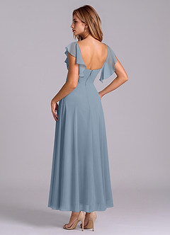 Azazie Leilani Bridesmaid Dresses Dusty Blue A-Line Ruched Chiffon Dress image5