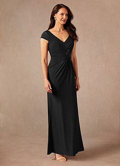 Azazie Marybeth Mother of the Bride Dresses Black Mermaid V-Neck Sequins Lace Dress image4
