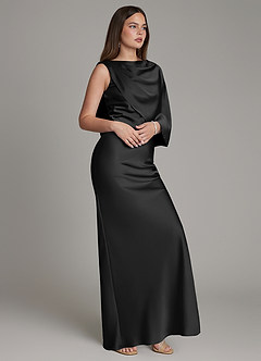 Azazie Darby Bridesmaid Dresses Black Mermaid Pleated Stretch Satin Dress image5