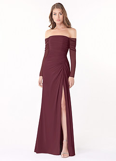 Azazie Jaquelyn Final Sale Cabernet Sheath Long Sleeve Chiffon Convertible Dress image1