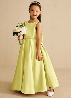 Azazie Pipsy Flower Girl Dresses Lemon Sorbet A-Line Bow Matte Satin Dress image2