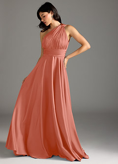 Azazie Charlize Bridesmaid Dresses Salmon Pink A-Line One Shoulder Stretch Satin Dress image5