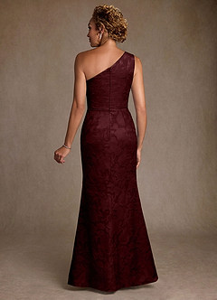 Azazie Joylin Mother of the Bride Dresses Cabernet Trumpet One Shoulder Floral Burnout Dress image2